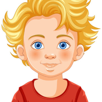 Illustration of a cheerful young boy with blue eyes